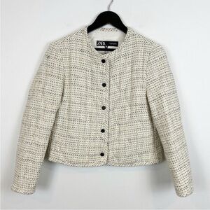 Zara Quilted Jacket Size Medium Textured Neutrals